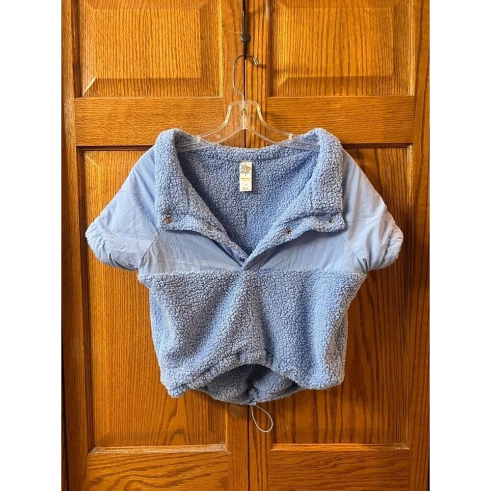 Aerie Off leash Women’s Large Blue Sherpa Fleece Pullover Short Sleeve Oversized